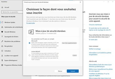 Programme ESU prologation des mises à jour Windows 10